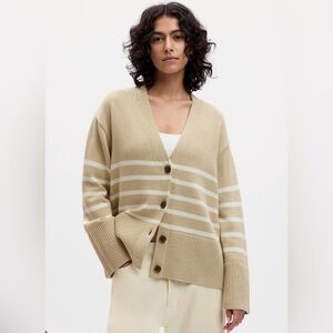Gap 24/7 Split-Hem Cardigan, Beige & White Stripe, Sz L